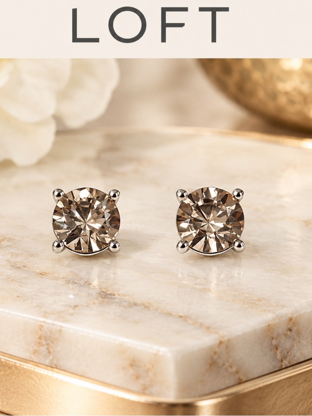 Ann Taylor LOFT Light Gray Crystal Stud Earrings
